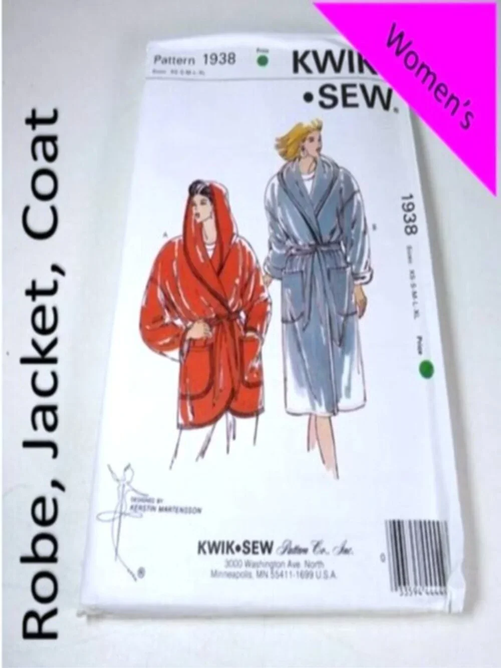 Vintage Kwik Sew 1938 | Misses' Wrap Coat & Jacket Pattern | XS-XL w&w/o hood